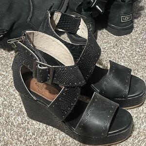 Black Wedge Sandals